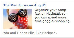 A screenshot of the facebook advertisement in which Goggles appeared.